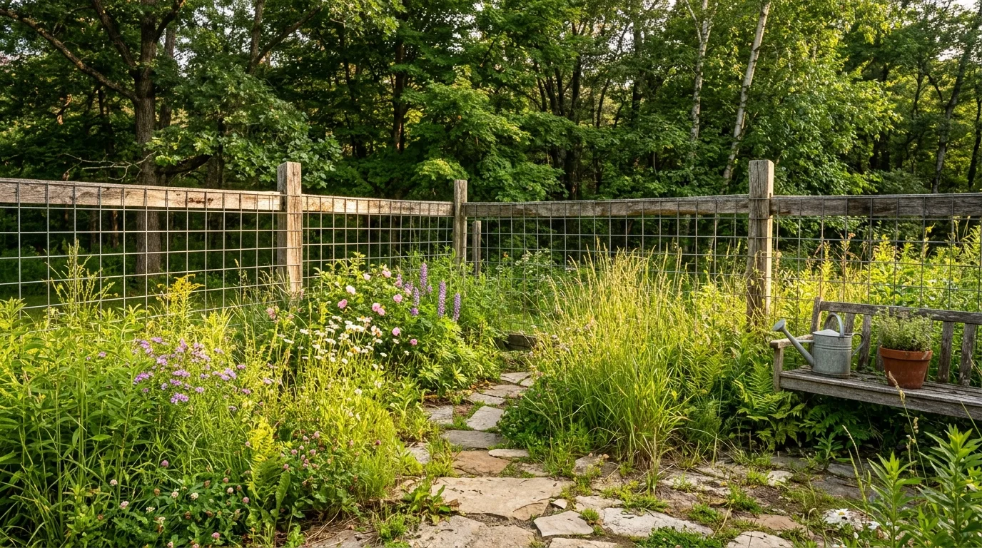 Rustic Backyard Corner With Cattle Panel Fence